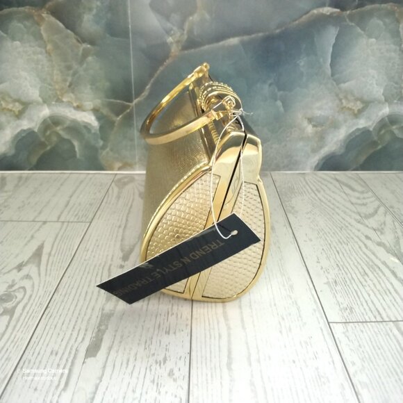 3-Way Gold Clutch Evening Bag Solid Handle Crystal Latch Removable Chain Strap - Picture 4 of 8